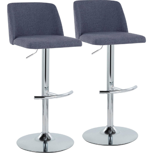 Toriano Adjustable Swivel Bar Stool in Blue Fabric & Chrome (Set of 2)